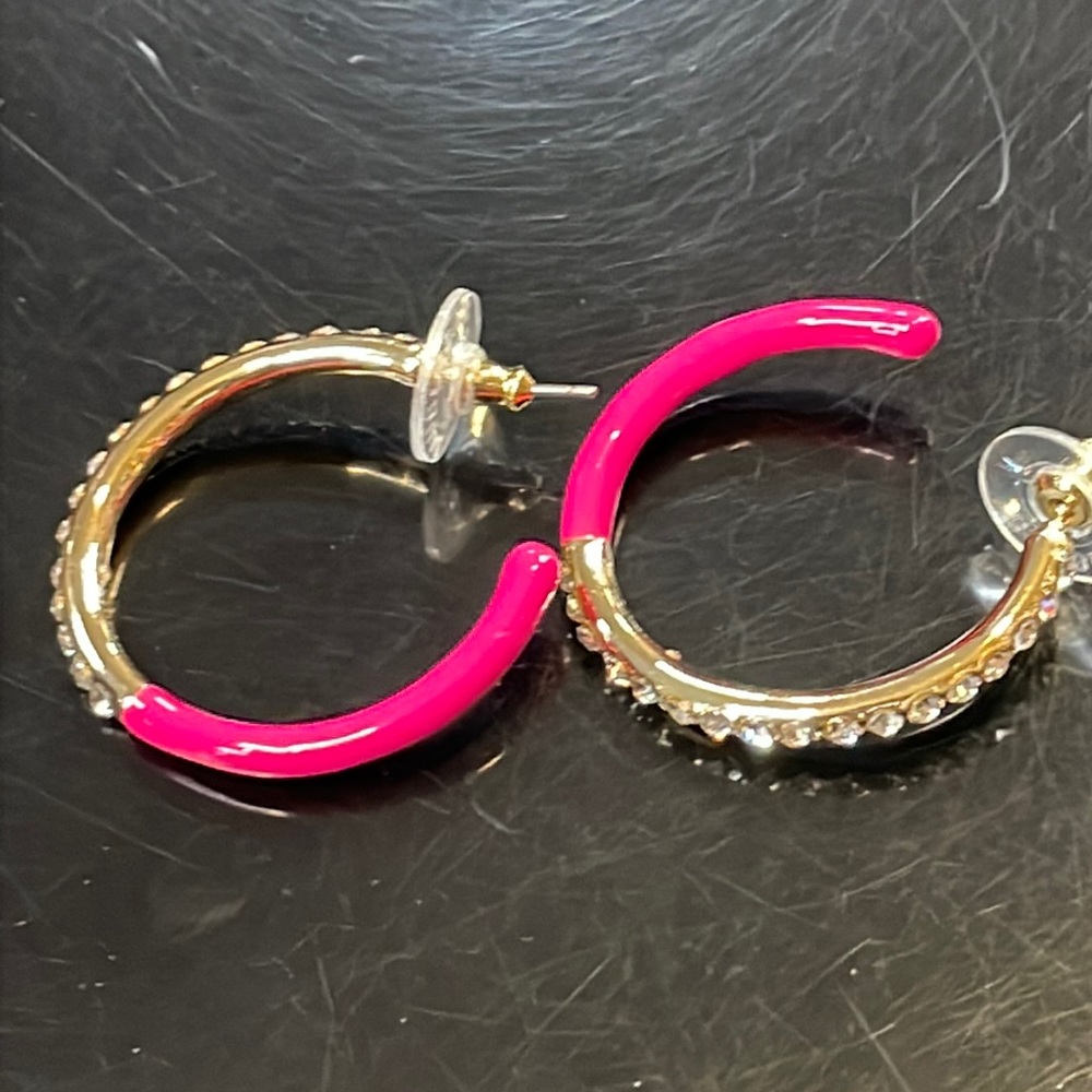 Bauble Bar Hot Pink & Gold Crystal Hoops